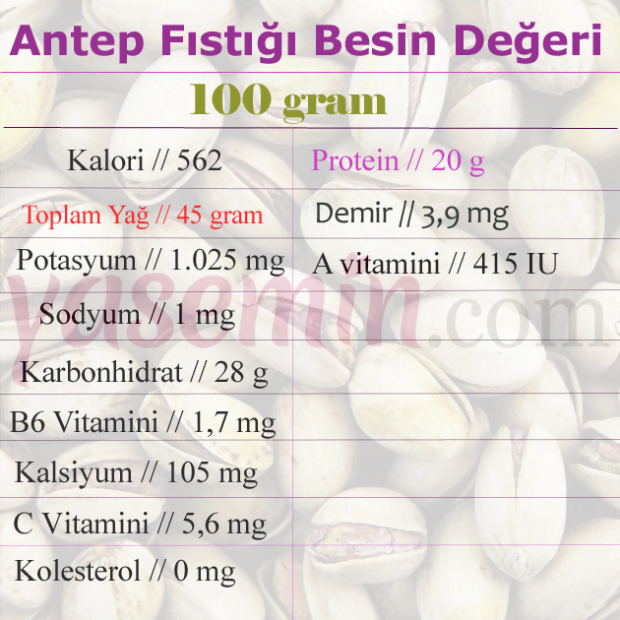 antep fıstığı besin değerleri